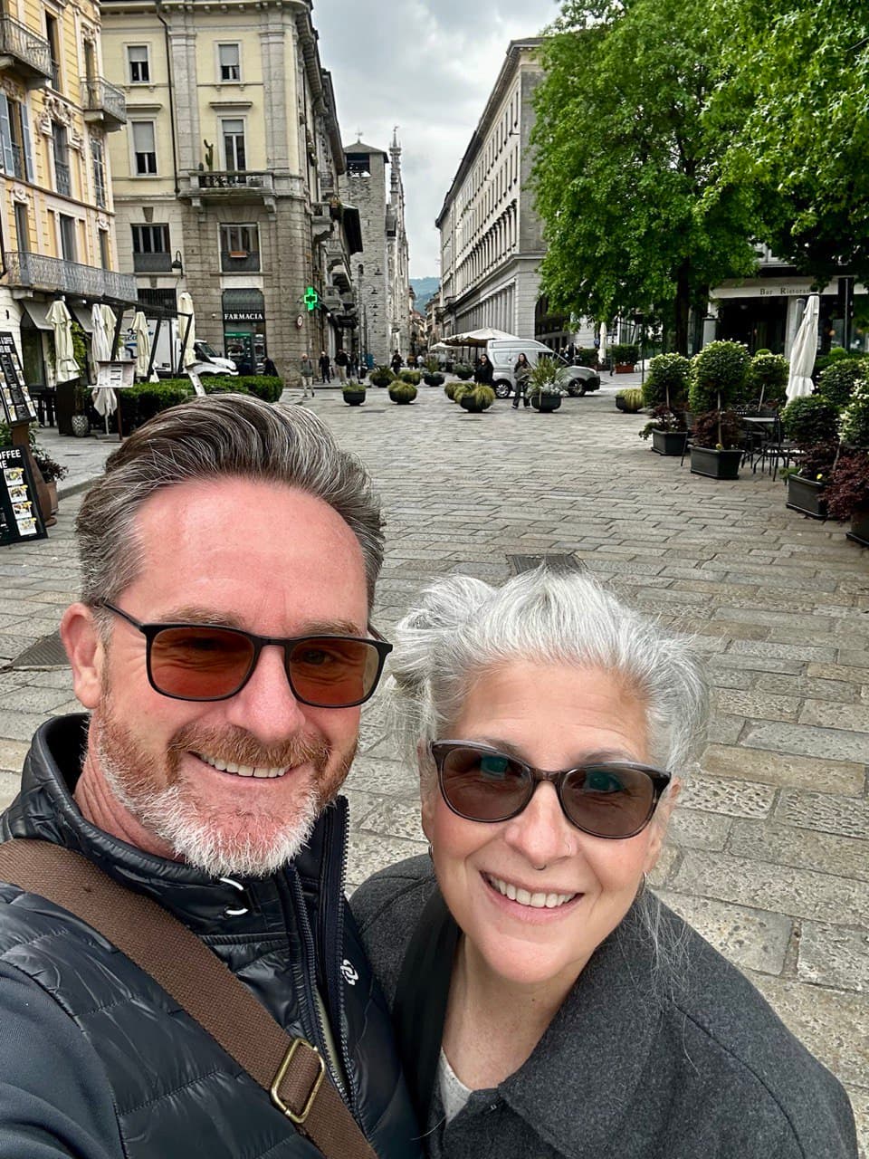 Olin and his wife in an Italian piazza